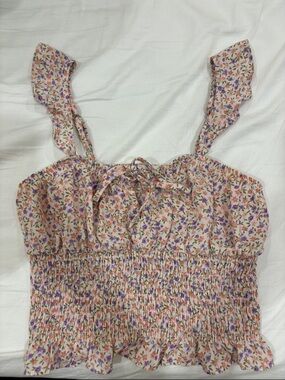 Active USA Floral Smocked Crop Top - White/Purple/Pink